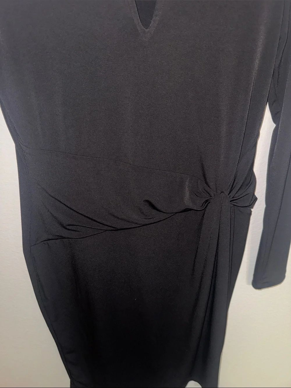 Michael Kors Black Long-Sleeve Faux Wrap Slinky Knot Detail Dress - Small